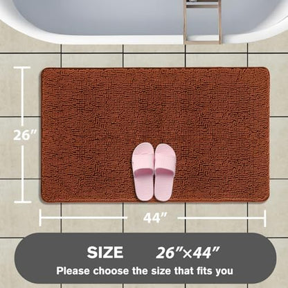 Rust Bathroom Rugs – Absorbent and Washable Bath Mat, Non-Slip, Thick Soft Chenille Bath Rugs for Bathroom Floor, Shower, Sink - 26" x 44"