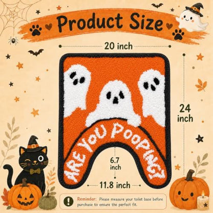 Orange Ghost Halloween Bathroom Rug, Fun U-Shaped Toilet Rug