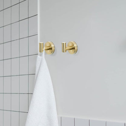 Brushed Gold Bathroom Hardware, Bathroom Accessories Set Includes Toilet Paper Holder Towel Bar Towel Ring 2 Robe Hook 5 Pieces Wall Mount