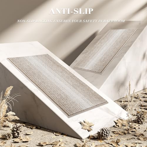 BSICPRO Bathroom Rugs Sets 2 Piece, Non Slip Boho Bath Mats, Light Taupe