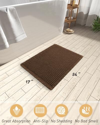 Upgraded Waffle Bath Mat Ultra Absorbent Non Slip Bathroom Mat, 17" x 24"