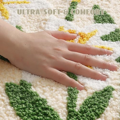 Cloud-Shaped Lily Bath Mat, Soft Non-Slip Fluffy Fresh Flowers Bathroom Rug, Ultra Absorbent Microfiber Shaggy Door Mat, Machine Washable Bath Rug Carpet for Bathtub Bedroom 20x31 Inch (White Lily)