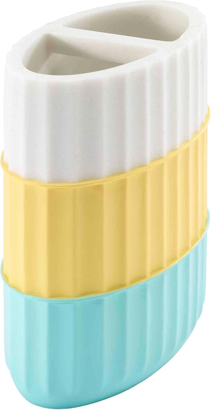 IZOD - Toothbrush Holder, Resin Countertop Bathroom Accessories, Dorm Room Essentials, Striped Bathroom Decor (Clubhouse Collection, Aqua)