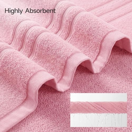 REDKISS Pink Towels Set 6 Piece Cotton Towel Sets with 2 Bath Towels, 2 Hand, 2 Washcloths, 650GSM Hotel Quality, Soft, Highly Absorbent Towels for Bathroom Gym, Ideal Everyday Use