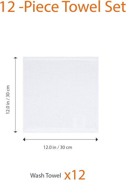 Amazon basics cotton washcloths, Lightweight quick-dry, 12" x 12", 12-pack, white
