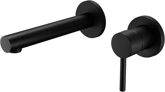 SUMERAIN Matte Black Wall Mount Bathroom Sink Faucet Modern Lavatory Vessel Faucet Single Handle