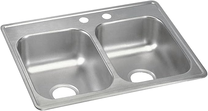 Elkay Dayton Stainless Steel 25" x 19" x 6-5/16", MR2-Hole Equal Double Bowl Drop-in Sink