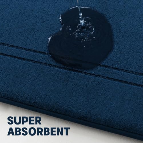 YIHOUSE Memory Foam Bath Mat Set, Bathroom Rugs Sets 2 Pieces, Non Slip Bath Mats for Bathroom, Super Soft and Water Absorbent Bath Rug Set, Machine Washable U Shape Toilet Rug,Dark Blue