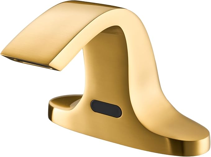 Touchless Bathroom Sink Faucet, Automatic Sensor Faucet for 3 Hole, Waterfall Spout, Brass, Gold Finish
