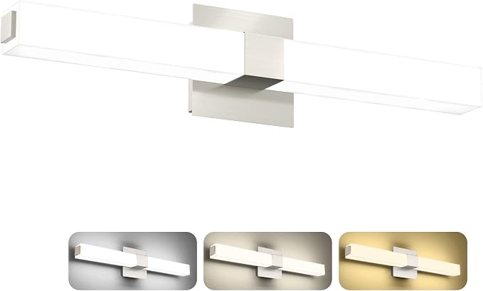 Brushed Nickel Bathroom Light Fixtures - 3CCT Dimmable LED Bathroom Vanity Lights - 32 Inch Modern Vanity Lighting Fixtures 3000K/4500K/6000K