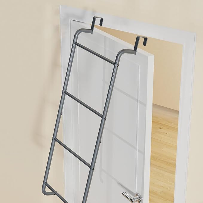 Over The Door Bathroom Hanging Organizer Shelf， Towel Rack for Bathroom, 4 Tier Towel Hanger for Glass Shower Wall or Shower Door (Frameless or Frame to 2") Stylish,Gray