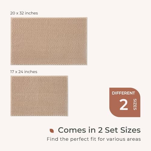 FRESHMINT Chenille Bath Rugs Set 2 Pieces, Beige, 17''x24''+20''x32''
