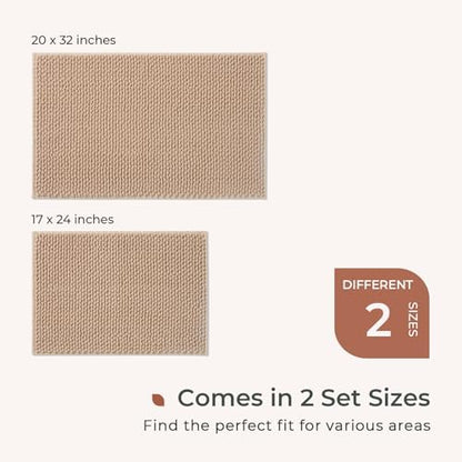 FRESHMINT Chenille Bath Rugs Set 2 Pieces, Beige, 17''x24''+20''x32''