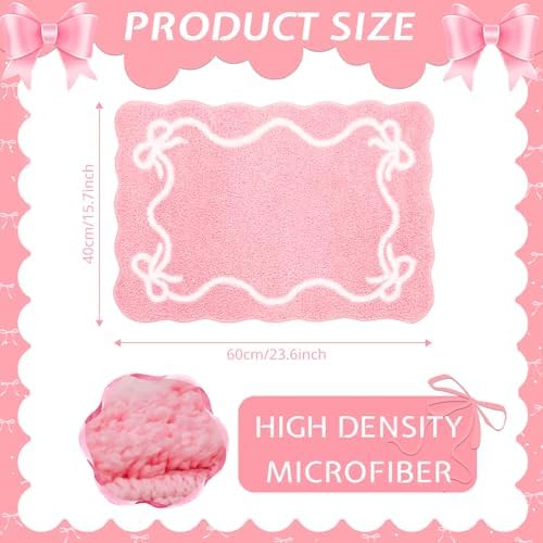 Mocsicka Pink Bow Bath Mat Cute Bow Bathroom Rug Super Soft Absorbent Bathroom Rugs Non Slip Bath Mat Machine Washable Rug for Bathrooms 16x24 inches (Pink, 40x60cm)