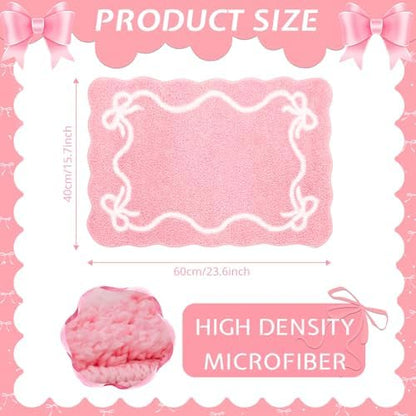 Mocsicka Pink Bow Bath Mat Cute Bow Bathroom Rug Super Soft Absorbent Bathroom Rugs Non Slip Bath Mat Machine Washable Rug for Bathrooms 16x24 inches (Pink, 40x60cm)