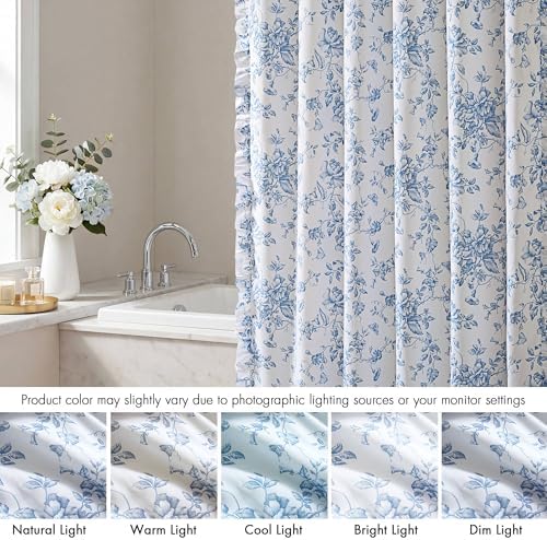 Madison Park Adele Floral Ruffle Shower Curtain Set, Blue, 72x84