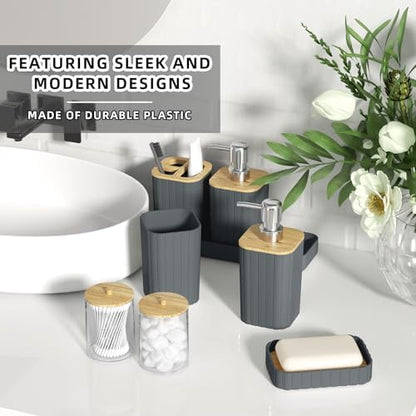 XLHOMO Bathroom Set - Elegant Grey Bathroom Set, 10PC Grey Bathroom Accessories Set, Bathroom Sets with Toilet Brush, Bathroom Trash Can