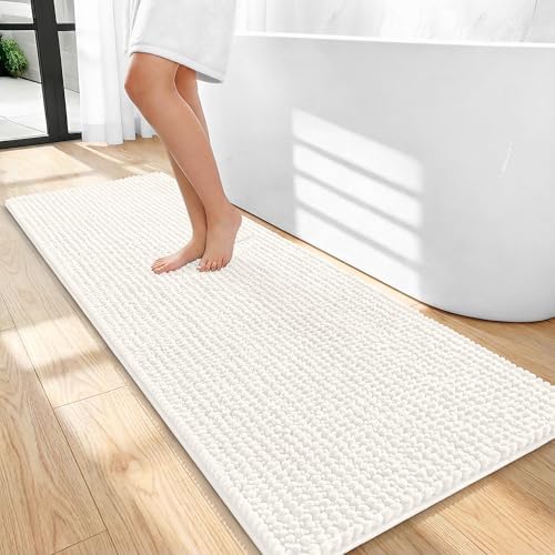 OLANLY Thick Chenille Bathroom Runner Rugs 47x20, Absorbent Bath Mat, Ivory