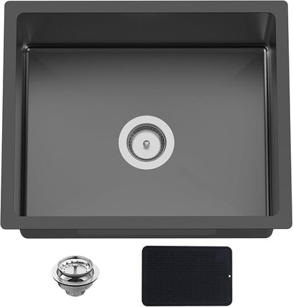 Black 22x18 In Undermount Kitchen And Bar Sink- Stainless Steel Single Bowl Kitchen Sink Modern Drop In Bar Sink With Silicon Mat,Drain Strainer Set Compatibility With Various Kitchen & Bar Style