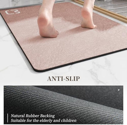 Diatomaceous Earth Bath Mat Stone Bath Mats for Bathroom,17"x27",Blush Pink