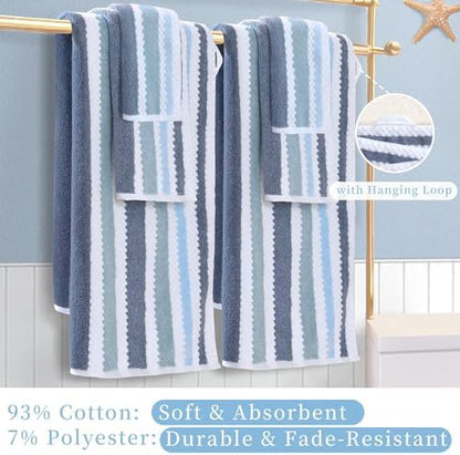 VOOVA & MOVAS Waffle 3PC Towel Set, Cotton, Blue Gray White