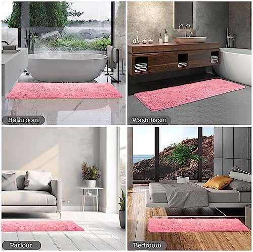Yeaban Chenille Pink Bathroom Runner Rug 24"x72"