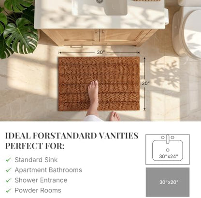 Bcoimo Bath Rug Mat,30x20 Chenille Extra Soft Burnt Orange Bathroom Tub Mat