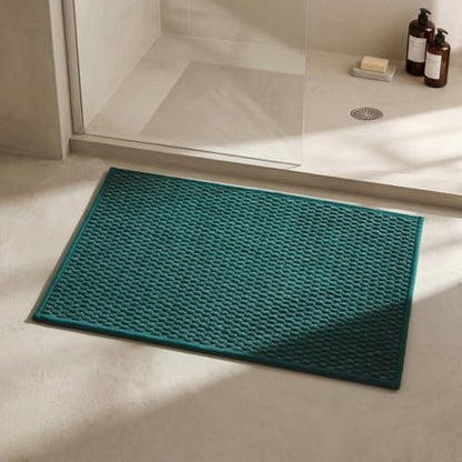 Triohero Bathroom Rugs Non Slip Washable, Super Absorbent Thin Bath Mat Small Quick Dry Low Pile Bathroom Rug, Dark Green 16"x24"
