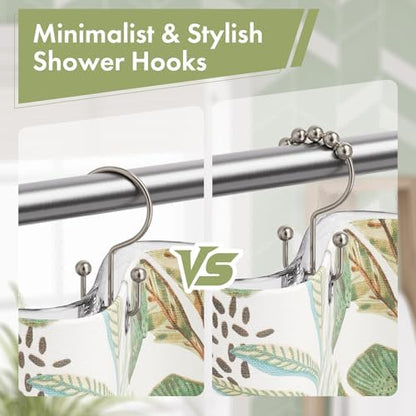 Amazer Nickel Shower Curtain Hooks, 12PCS Minimalist Simple Double Shower Curtain Rings, Rust-Resistant Metal Shower Hooks Shower Curtain Hangers, Shower Rings for Bathroom Shower Rods Curtains