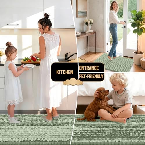OLANLY Thick Chenille Small Bathroom Rugs Mats 24x16, Sage Green