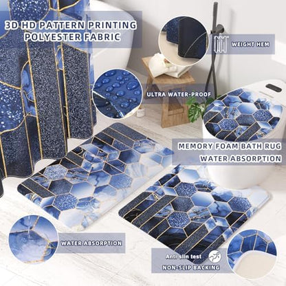 XLHOMO Bathroom Set - 26PC Bathroom Set with Shower Curtain and Rugs, Bathroom Accessory Set, Navy Blue Bathroom Sets, Trash Can & Soap Dispenser