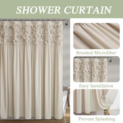 Handmade Bow Tie Shower Curtain, Camel, 72 x 72 in