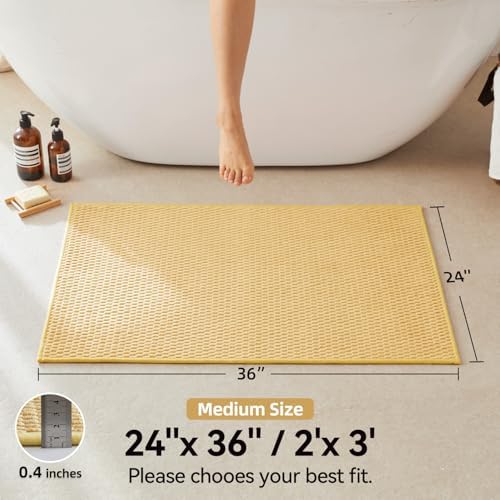 Triohero Bathroom Rugs Non Slip Washable, Super Absorbent Thin Bath Mat Quick Dry Low Pile Bathroom Rug, Yellow 24"x36"