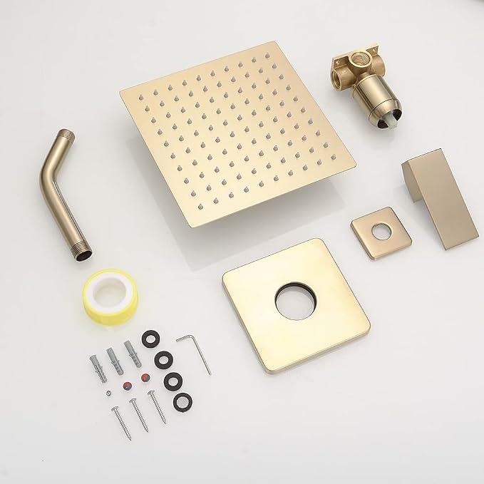 Brushed Gold Shower Faucet Set Bathroom Rainfall 8 Inch Shower Head System Single Handle Shower Trim Kit with Rough-in Valve