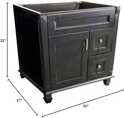 Carbon Metallic Solid Wood Single Bathroom Vanity Base Cabinet 30" W x 21" D x 32" H (Right Drawers)