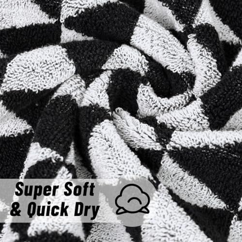 Jacquotha Black and White Hand Towels (Geometric Triangle), 4 Pack