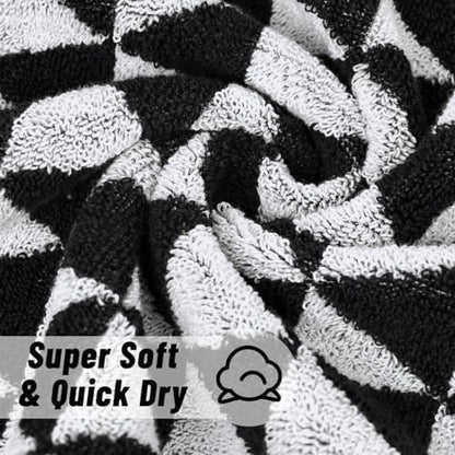 Jacquotha Black and White Hand Towels (Geometric Triangle), 4 Pack