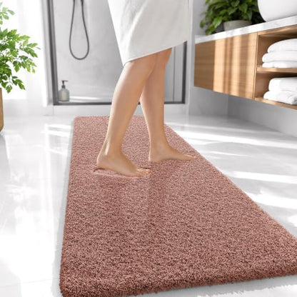 OLANLY Microfiber Bathroom Runner Rugs 47x20, Ultra Soft Bath Mat, Mocha