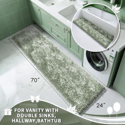 Yimobra Long Bathroom Rugs Runner 70x24 Inch, Extra Thick Soft Absorbent Chenille Bath Mat, Non Slip Machine Washable, Quick Dry Bath Rugs for Bathroom Floor, Tub and Shower, Sage Green