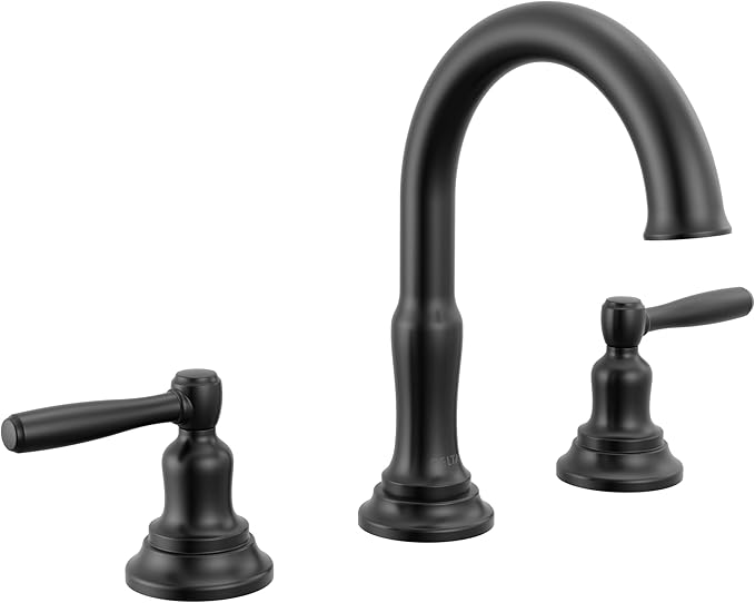 Delta Roe Matte Black Bathroom Faucet 3 Hole, 8 Inch Widespread Bathroom Sink Faucet for Vanity, Push-Pop Drain Assembly, Matte Black 35985LF-BL