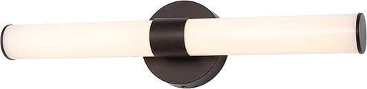 JONATHAN Y 20" Oil Rubbed Bronze/White Integrated LED Vanity Light, Mid-Century Modern Iron Sconce with Frosted Acrylic Shade, Dimmable Bathroom Light Fixture for Mirror, 3000K (JYL7119C)