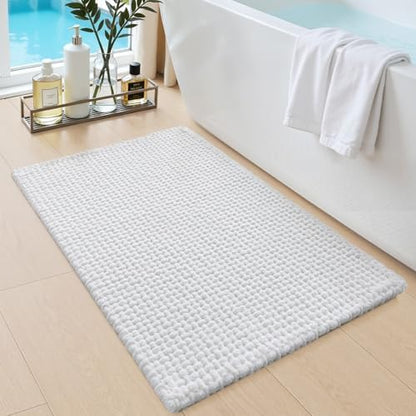 DEXI Chenille Bath Mat 24x16, Soft Absorbent Bathroom Rugs, White