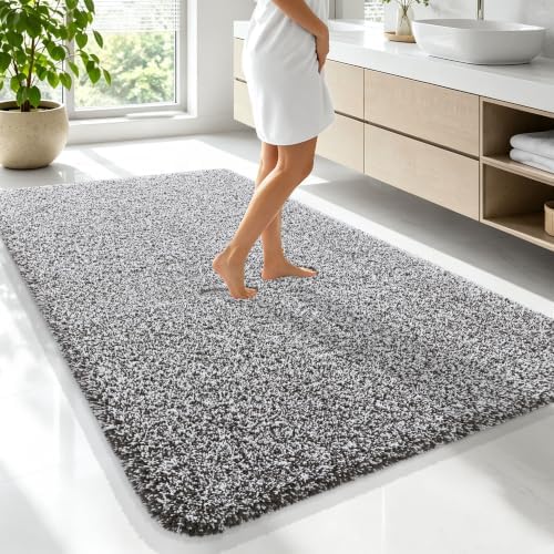 OLANLY Microfiber Bathroom Rugs 70x46, Quick Dry Mat, Dark Brown and White