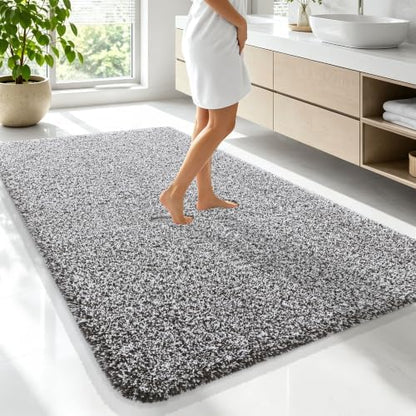 OLANLY Microfiber Bathroom Rugs 70x46, Quick Dry Mat, Dark Brown and White