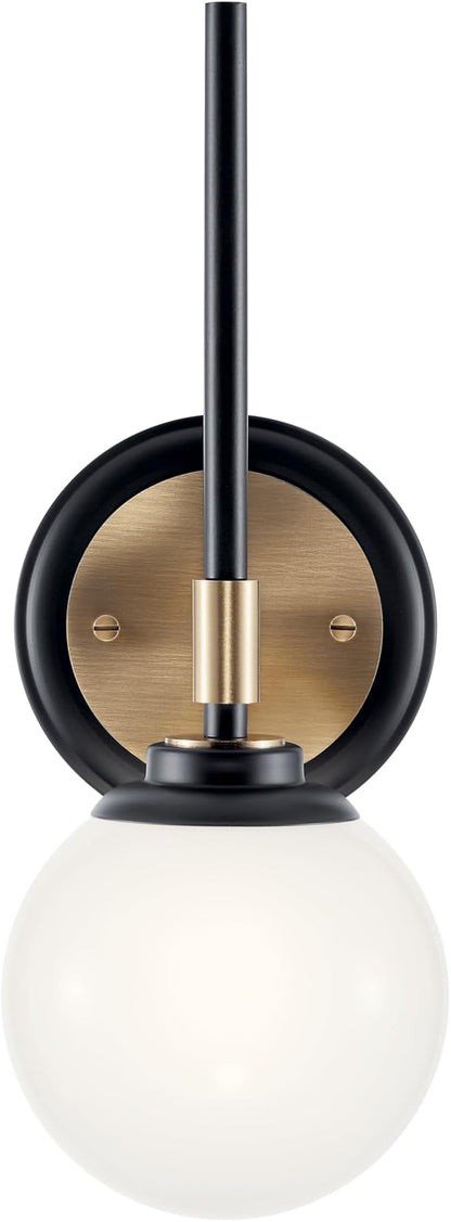 Kichler Benno 1-Light Wall Sconce, Modern Light with Opal Glass in Black and Champagne Bronze, for Bathroom, Powder Room, Kitchen, Bedroom, or Hallway (13.75" x 5.25"), 55170CPZ