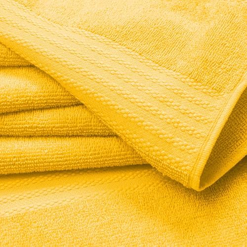 GLAMBURG Premium Cotton 4 Pack Bath Towel Set - 100% Pure Cotton - 4 Bath Towels 27x54 - Ideal for Everyday use - Ultra Soft & Highly Absorbent - Mustard Yellow