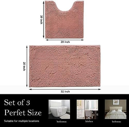 Bathroom Rugs Chenille Bath mat 2 Piece Set, Super Absorbent, Strong PVC Non Slip Backing, Bath mats for Bathroom, Plush Shaggy, Thick, Machine Washable, Bathtub, Toilet.(Deep Pink)
