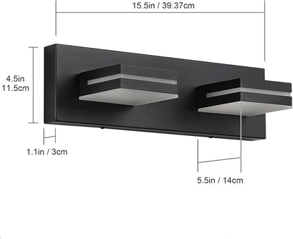 SineRise LED Modern Bathroom Vanity Light Fixtures, Modern Acrylic Bathroom Wall Lighting Fixtures Over Mirror, 2-Light, 15.5-Inch, Black, White