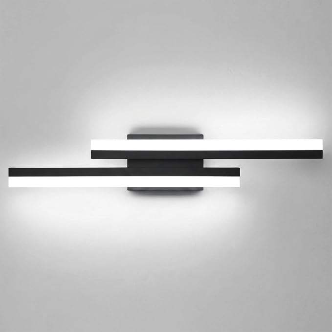 Bathroom Light Fixtures Over Mirror: 24 Inch Modern Black LED Vanity Light Bar ETL Certified | Retractable Dimmable Bathroom Lamp IP44 - Wall Light Fixture, 5700K Cool White(1 Pack)