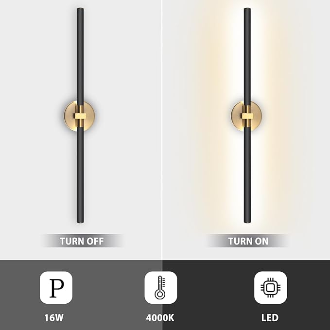 31" Black and Gold Vanity Light Bathroom Light Fixtures Over Mirror, 360° Rotatable LED Brushed Gold and Black Vanity Lights for Bathroom,18W 4000K Modern Vanity Light Bar for Bedroom Hallway Entryway